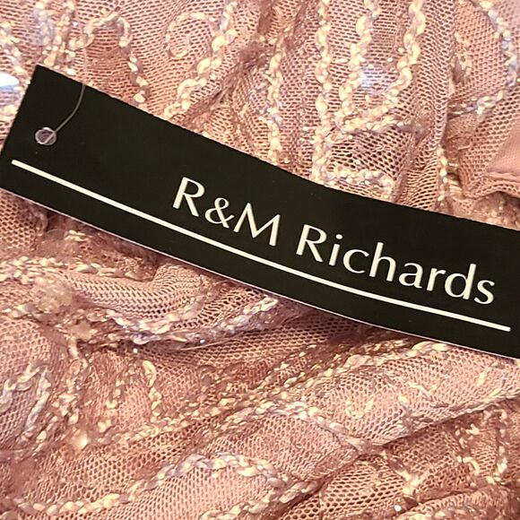New R&M Richards Women's (8) Rose Embroidered & Sequin Flutter Sleeve Maxi Dress - Picture 13 of 16